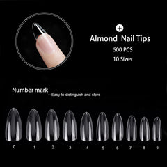 Ohlove 500Pcs almond nails with 10 sizes 0-9 for quick, precise fitting
