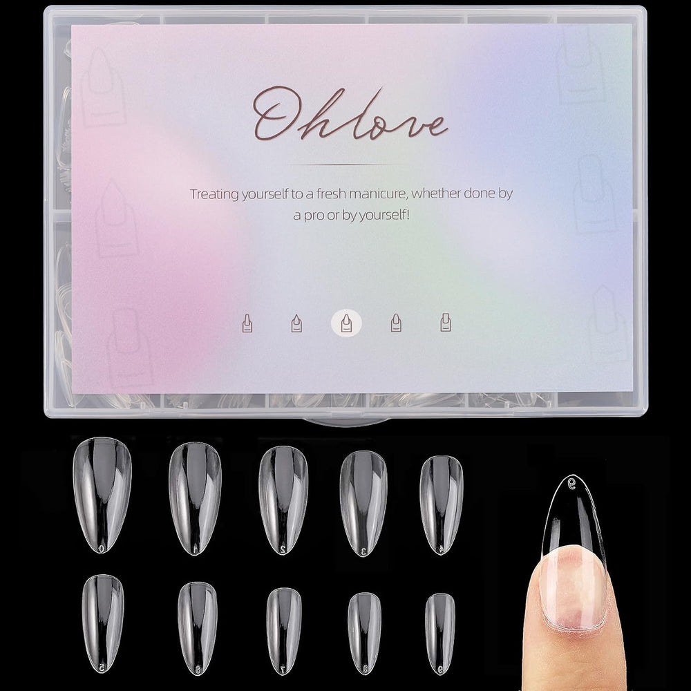 Ohlove 500Pcs medium almond fake nails full cover clear box for DIY nail art