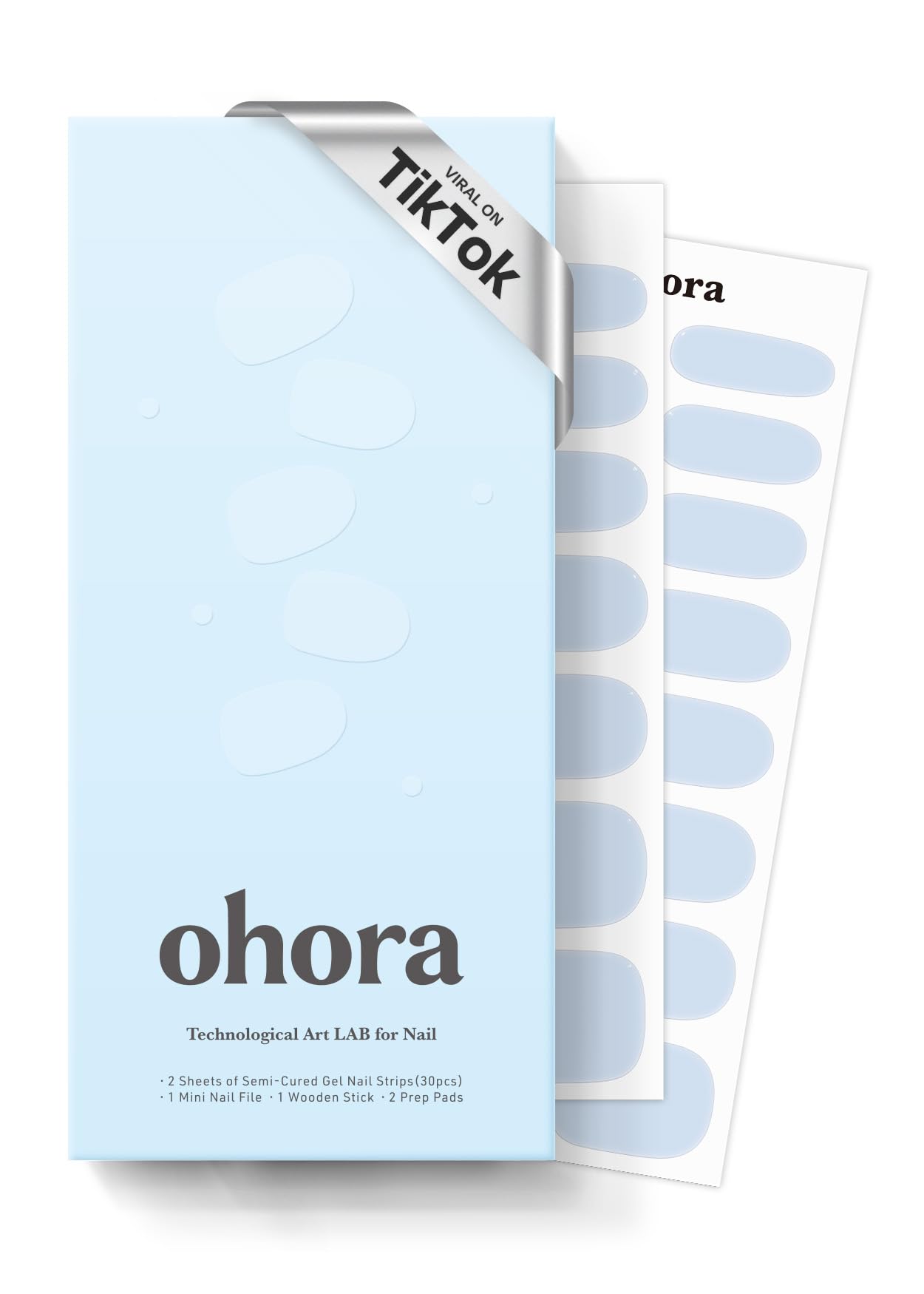 ohora greyish-blue nail strips pack offers salon-quality color at home.