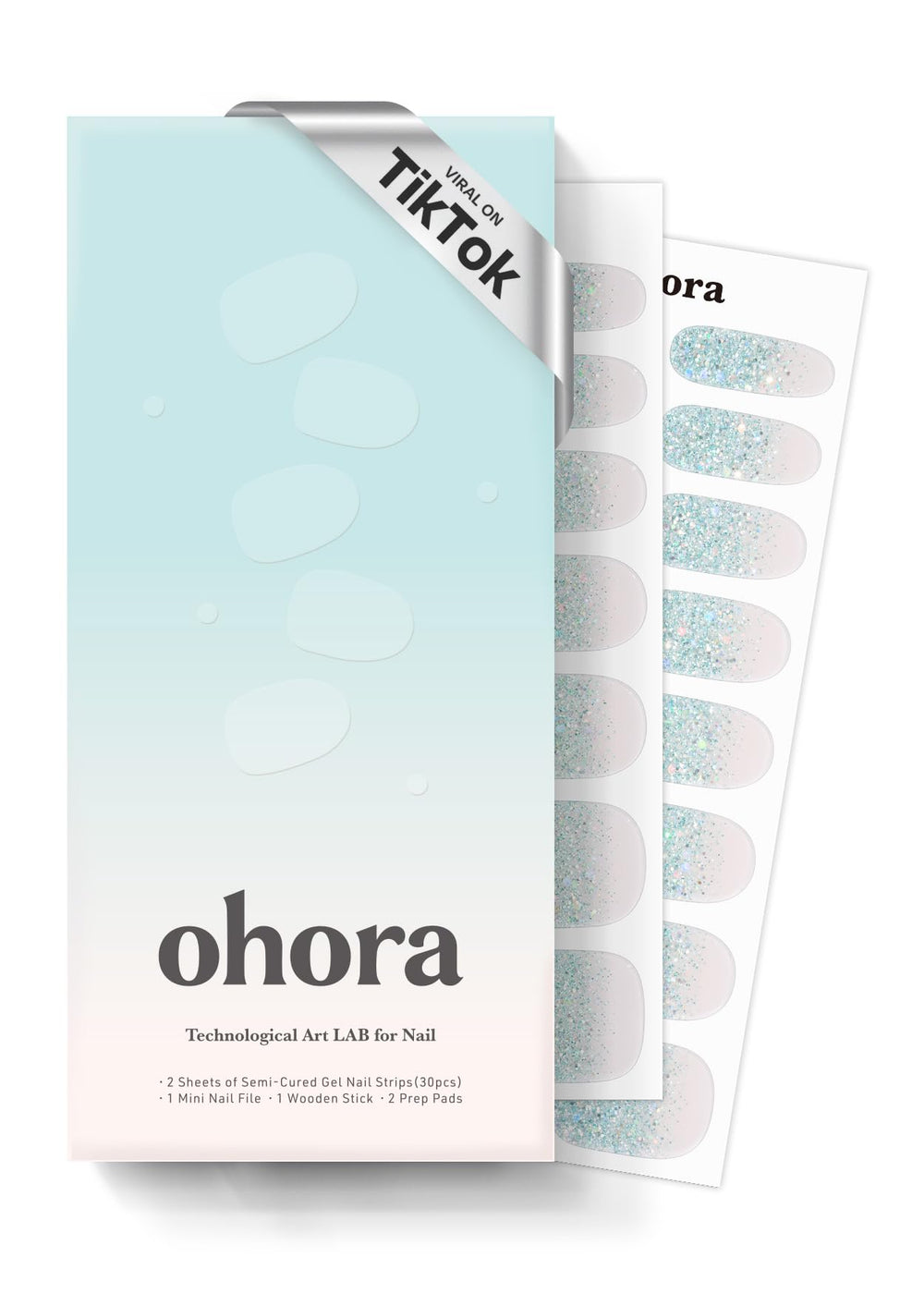 ohora n bubble bomb pack closeup shows 30 wraps and size range for versatile nails