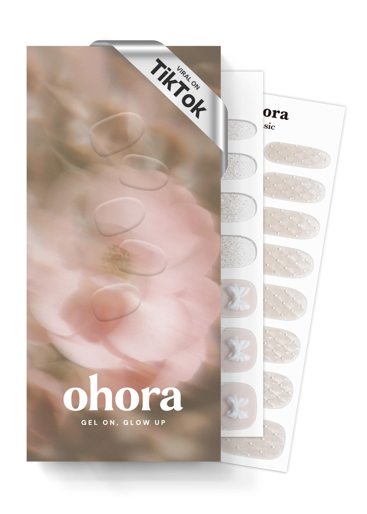 ohora N Grace Bloom box front shows easy-to-apply semi-cured gel nail strips.
