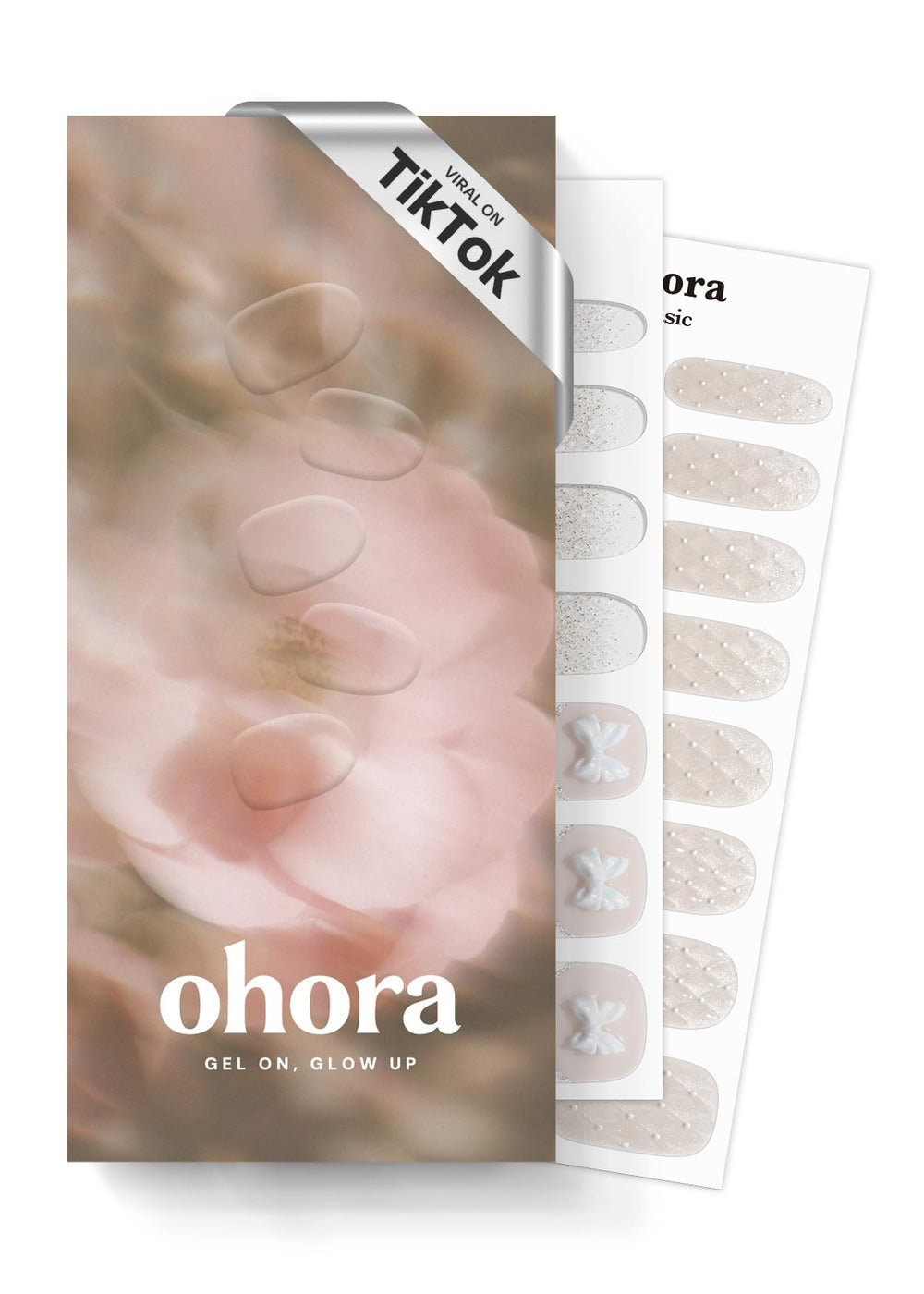 ohora N Grace Bloom box front shows easy-to-apply semi-cured gel nail strips.