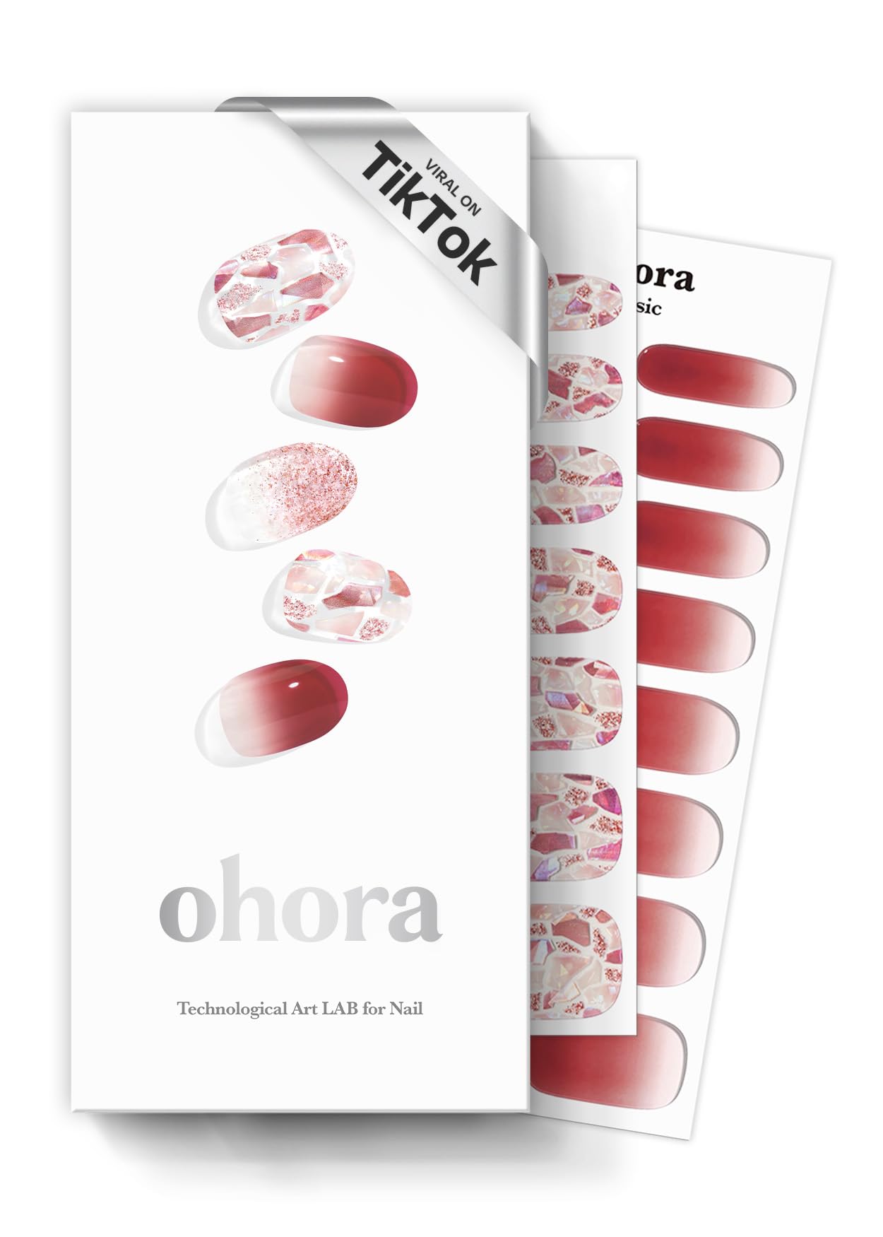 ohora N Brilliant red pattern nail strips close-up showing salon quality finish.