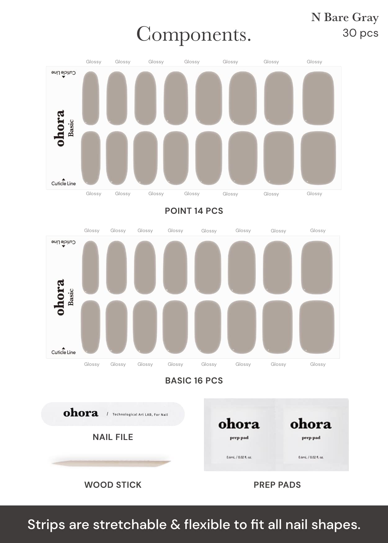 ohora nail strips tool kit including prep pads and file close-up