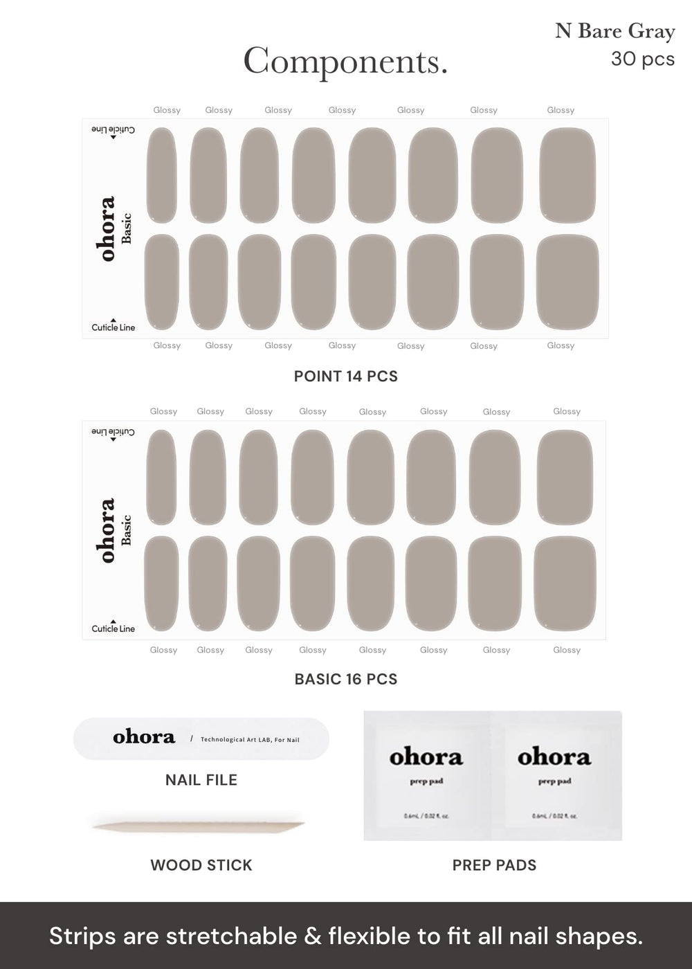 ohora nail strips tool kit including prep pads and file close-up