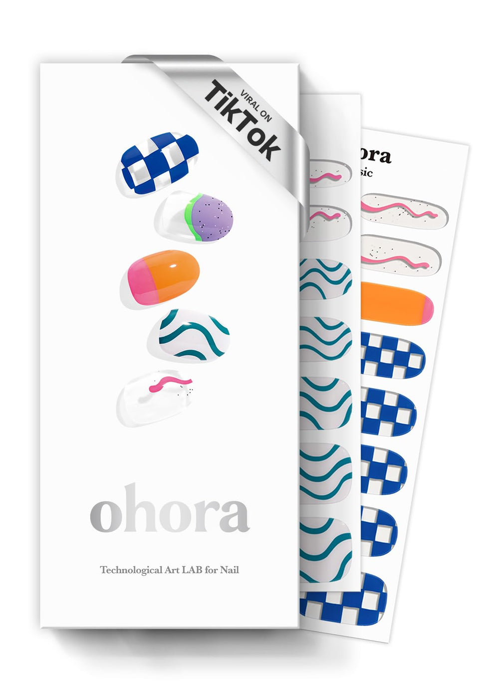 ohora nsnatched blue patterned wrap close-up showcasing vibrant design and easy at-home manicure.