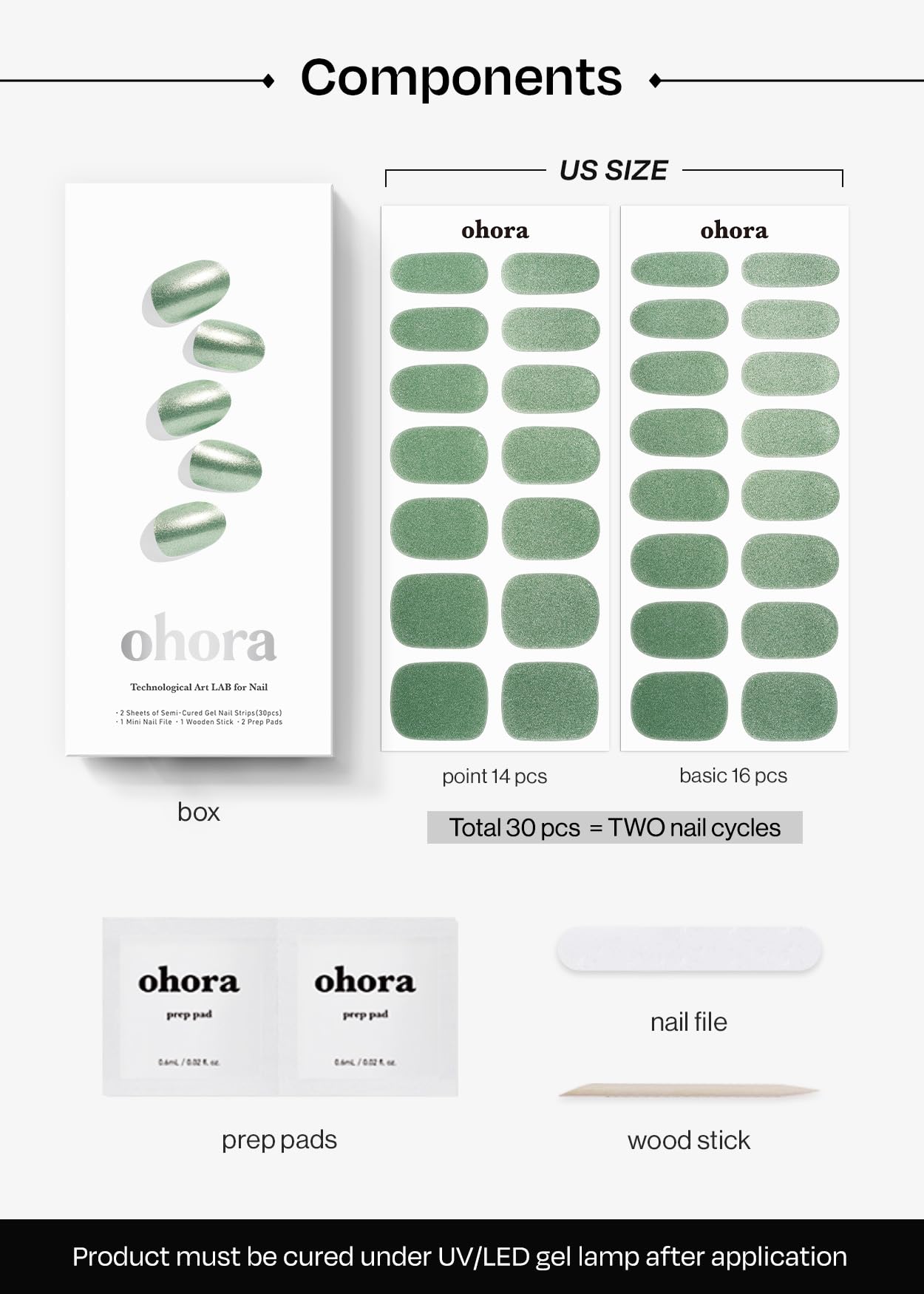 ohora Prep pads included for clean prep and better adhesion.