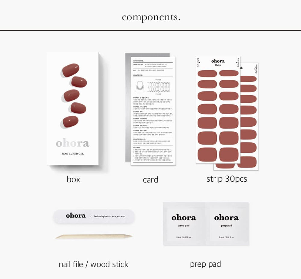 ohora prep pads nail file and wooden stick included for precise prep.
