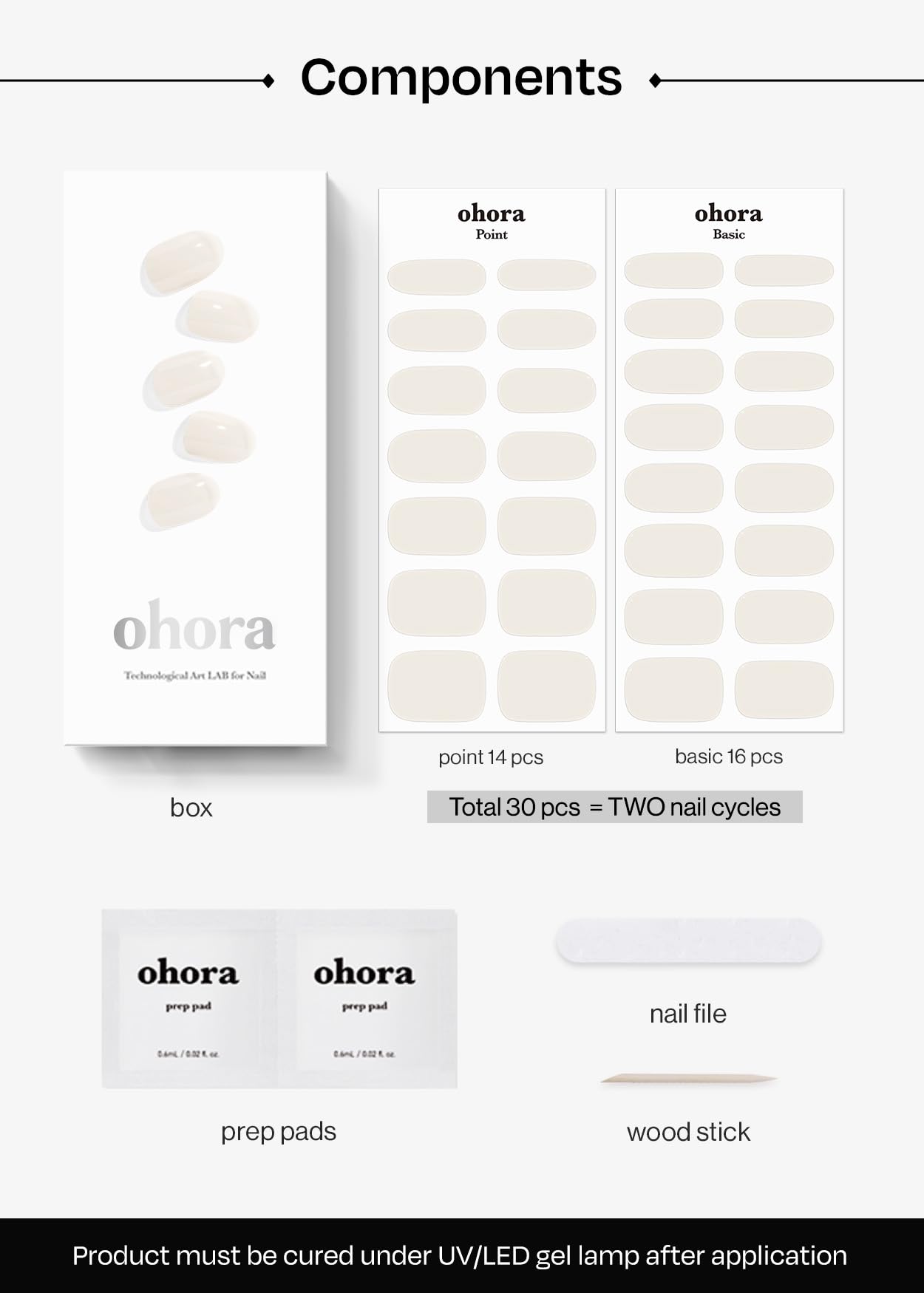 ohora prep pads, nail file, wooden stick included