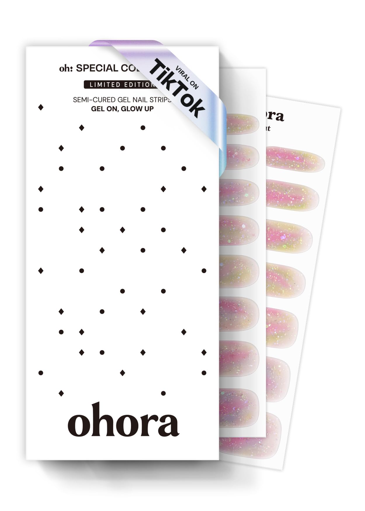 ohora Rainbow Bomb wraps close-up shows glossy rainbow ombre finish for instant salon-ready nails