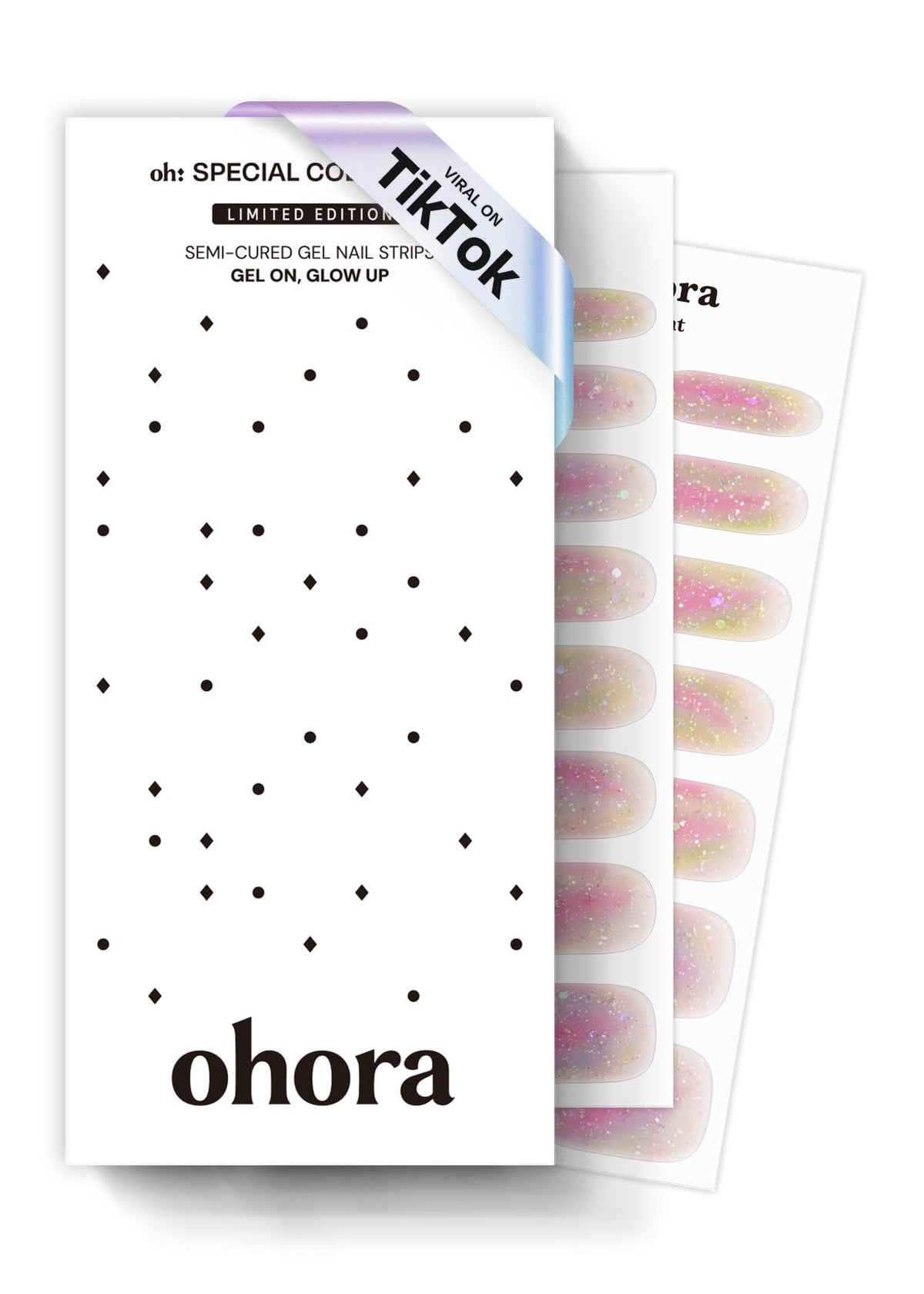 ohora Rainbow Bomb wraps close-up shows glossy rainbow ombre finish for instant salon-ready nails
