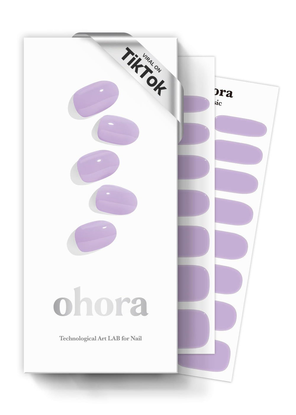 ohora semi-cured gel nail strips box showing complete at-home manicure set