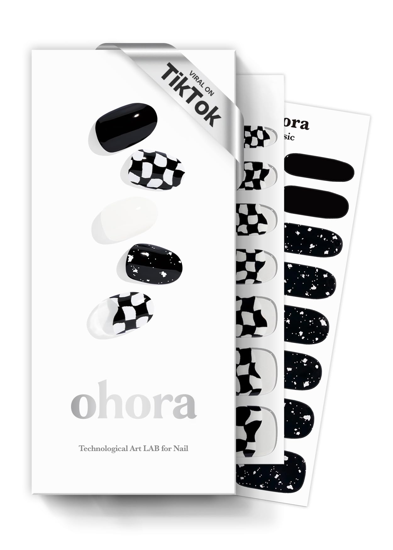 ohora semi cured gel nail strips n checkers dark pattern close-up for salon-quality nails at home