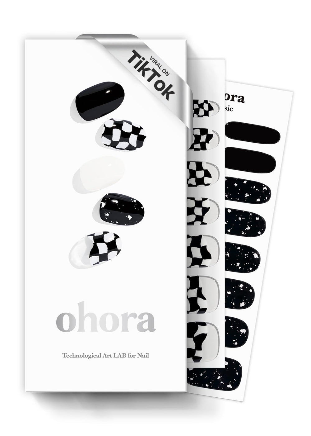 ohora semi cured gel nail strips n checkers dark pattern close-up for salon-quality nails at home