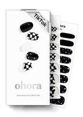 ohora semi cured gel nail strips n checkers dark pattern close-up for salon-quality nails at home