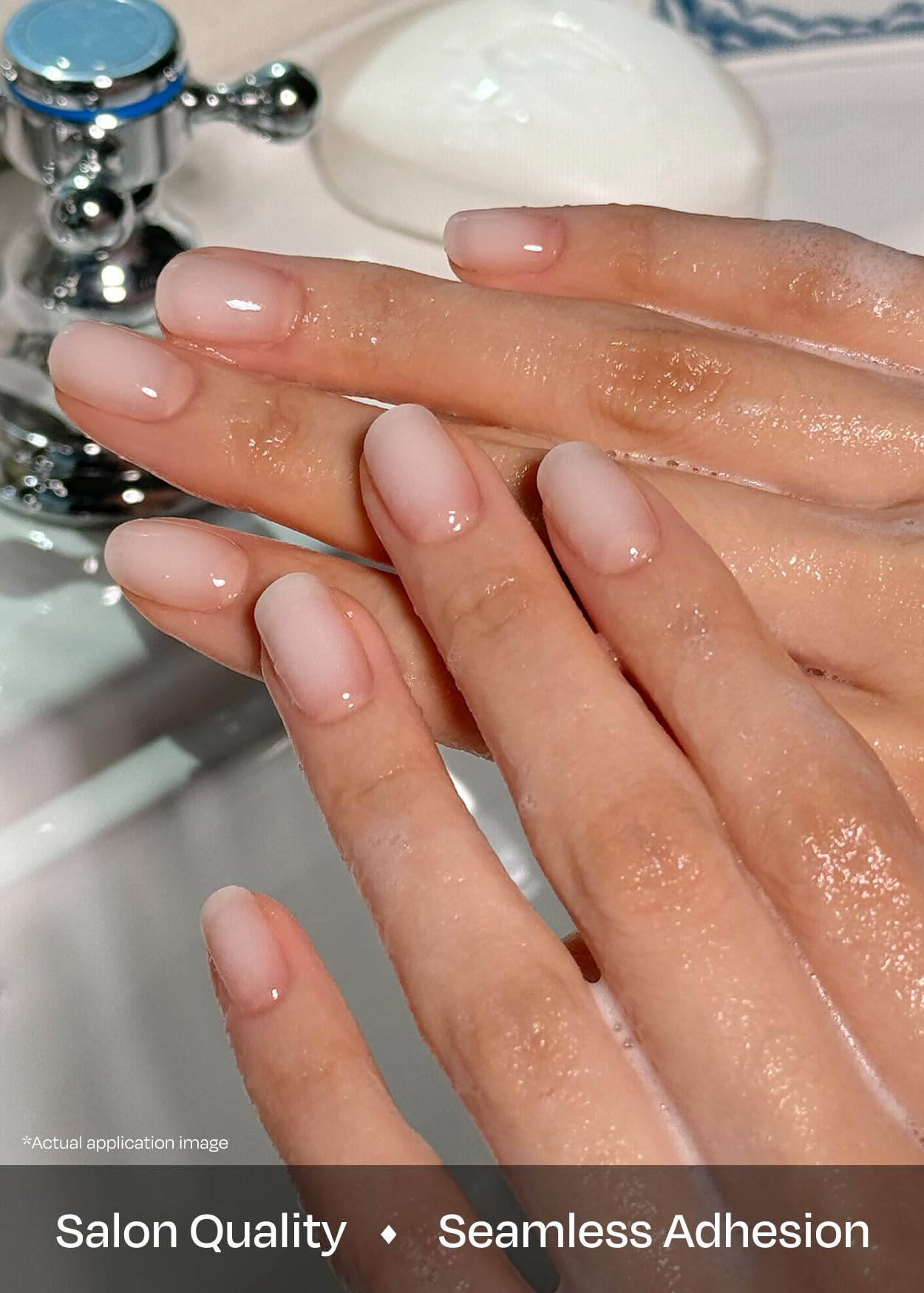 ohora coconut jelly nail strips being cured under lamp for lasting finish