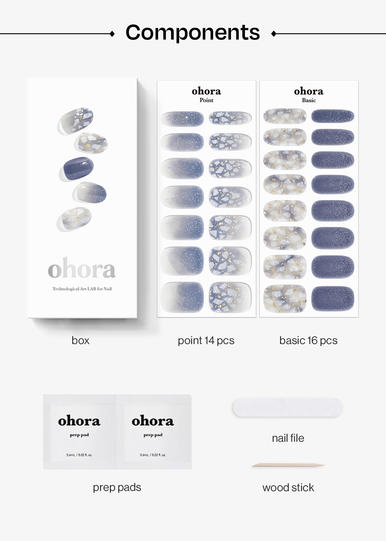 ohora N Gleam Blue includes 30 wraps in 15 sizes for versatile fit
