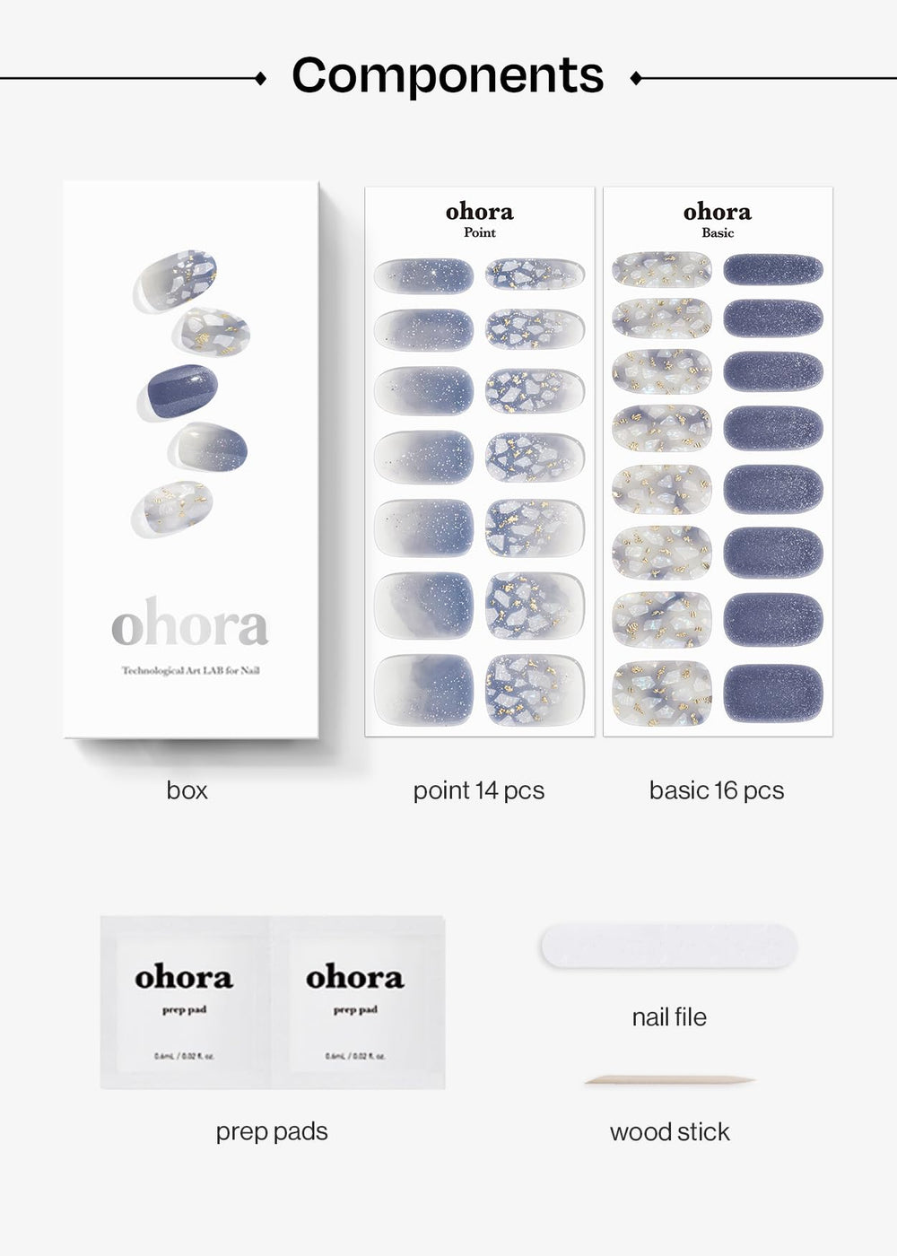 ohora N Gleam Blue includes 30 wraps in 15 sizes for versatile fit