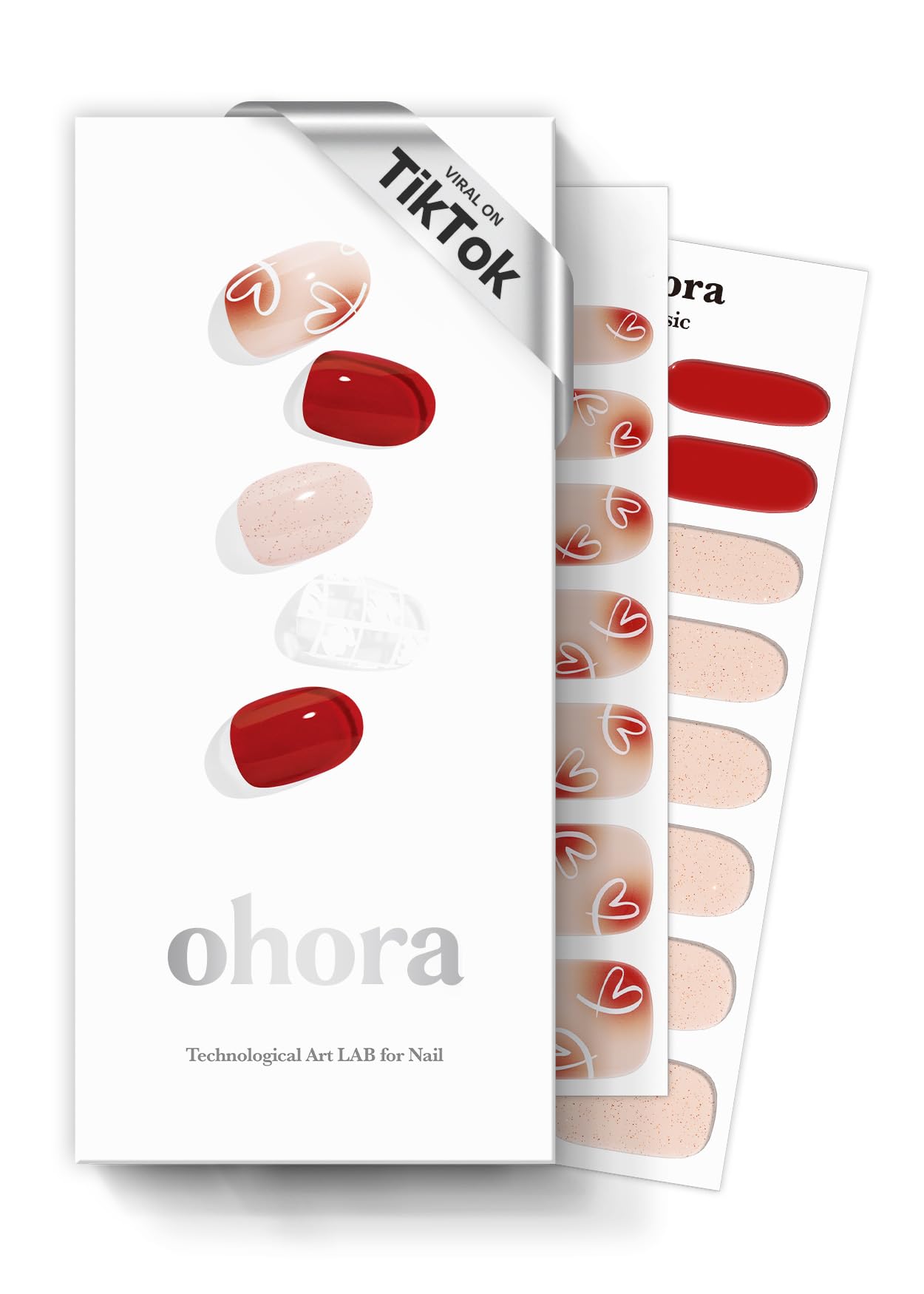 ohora Semi Cured Gel Nail Strips N Love-Sign red pattern with long lasting color