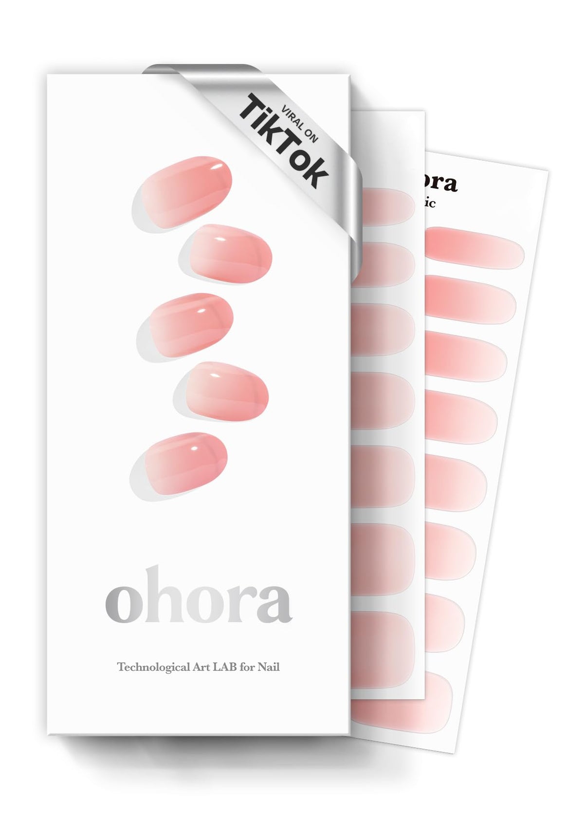 ohora semi-cured gel nail strips n peach latte box image showing an easy at-home manicure starter.