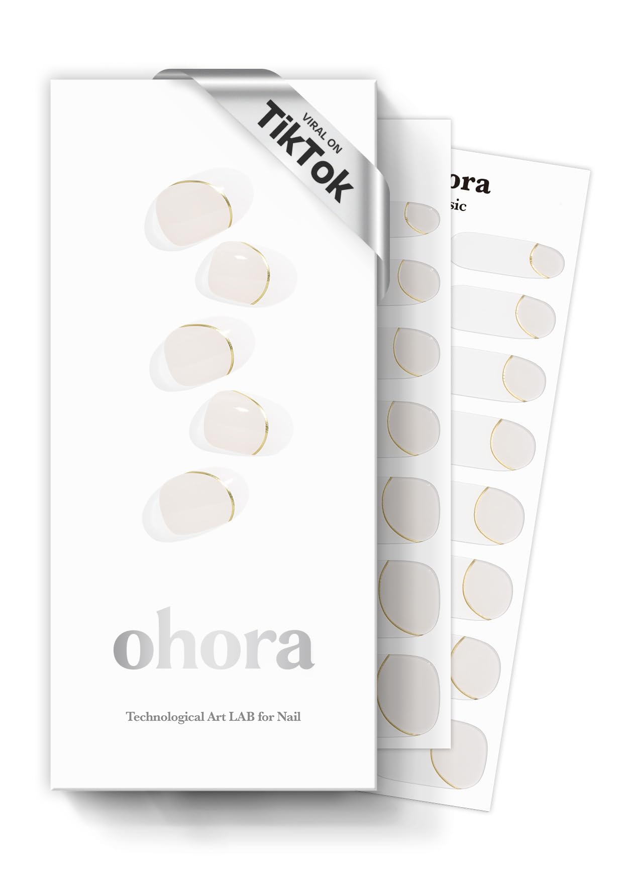 ohora N Sylph white gel nail strips close-up for a clean salon-style finish at home.