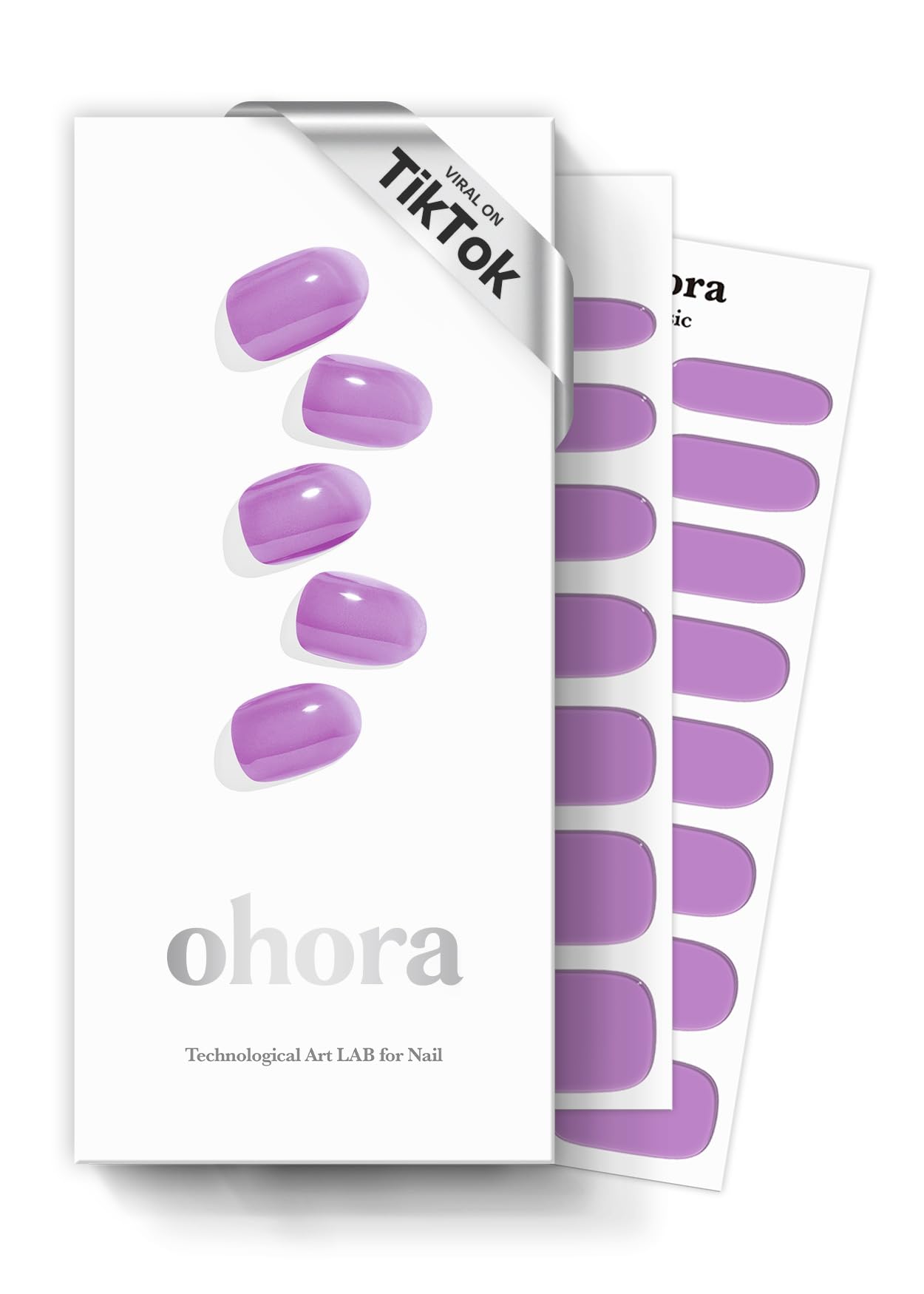 ohora semi cured gel nail strips N Tint Pop purple close-up shows bold salon-grade color.