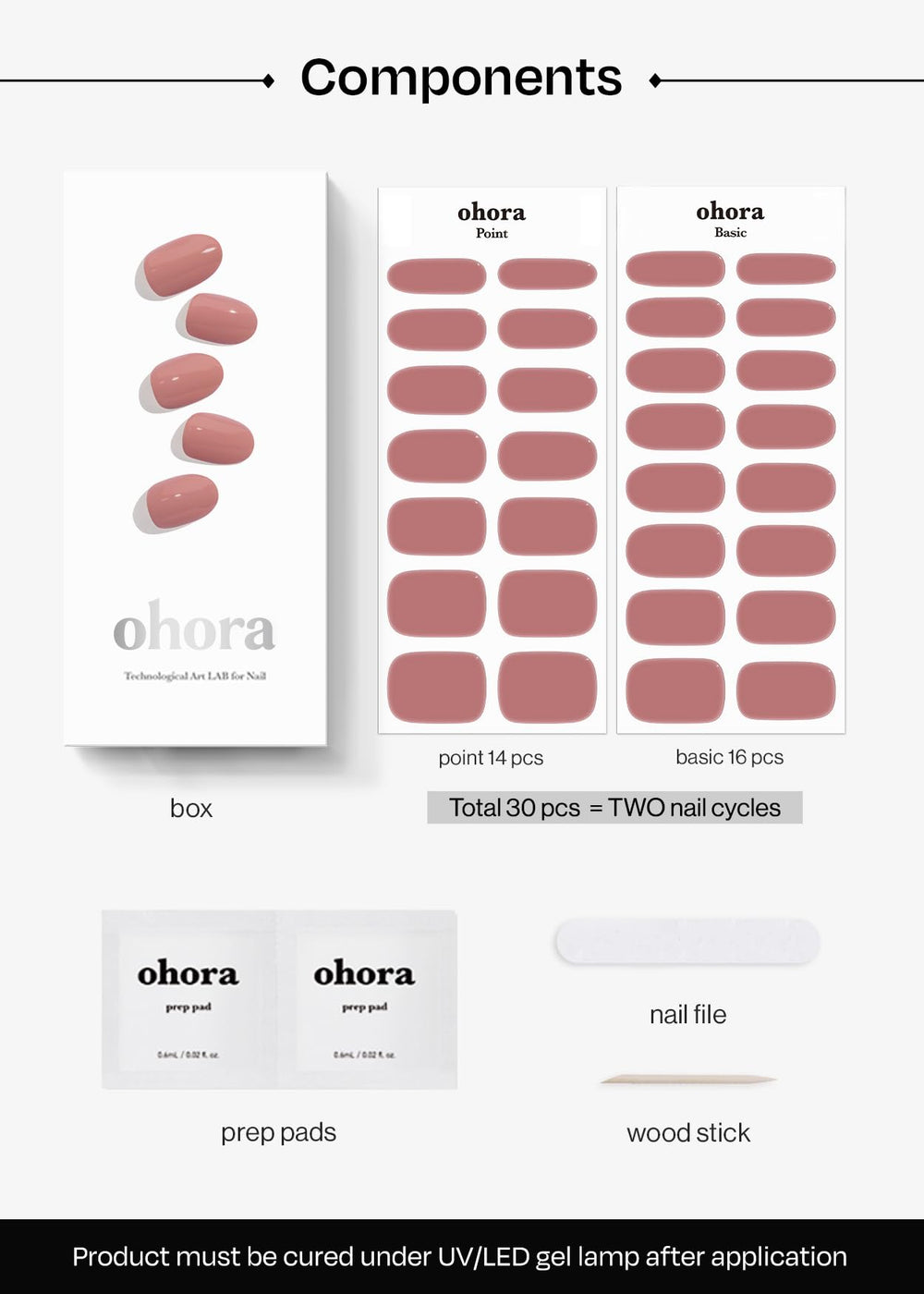 ohora Semi Cured Gel Nail Strips N Ash Pink step-by-step application guide for beginners
