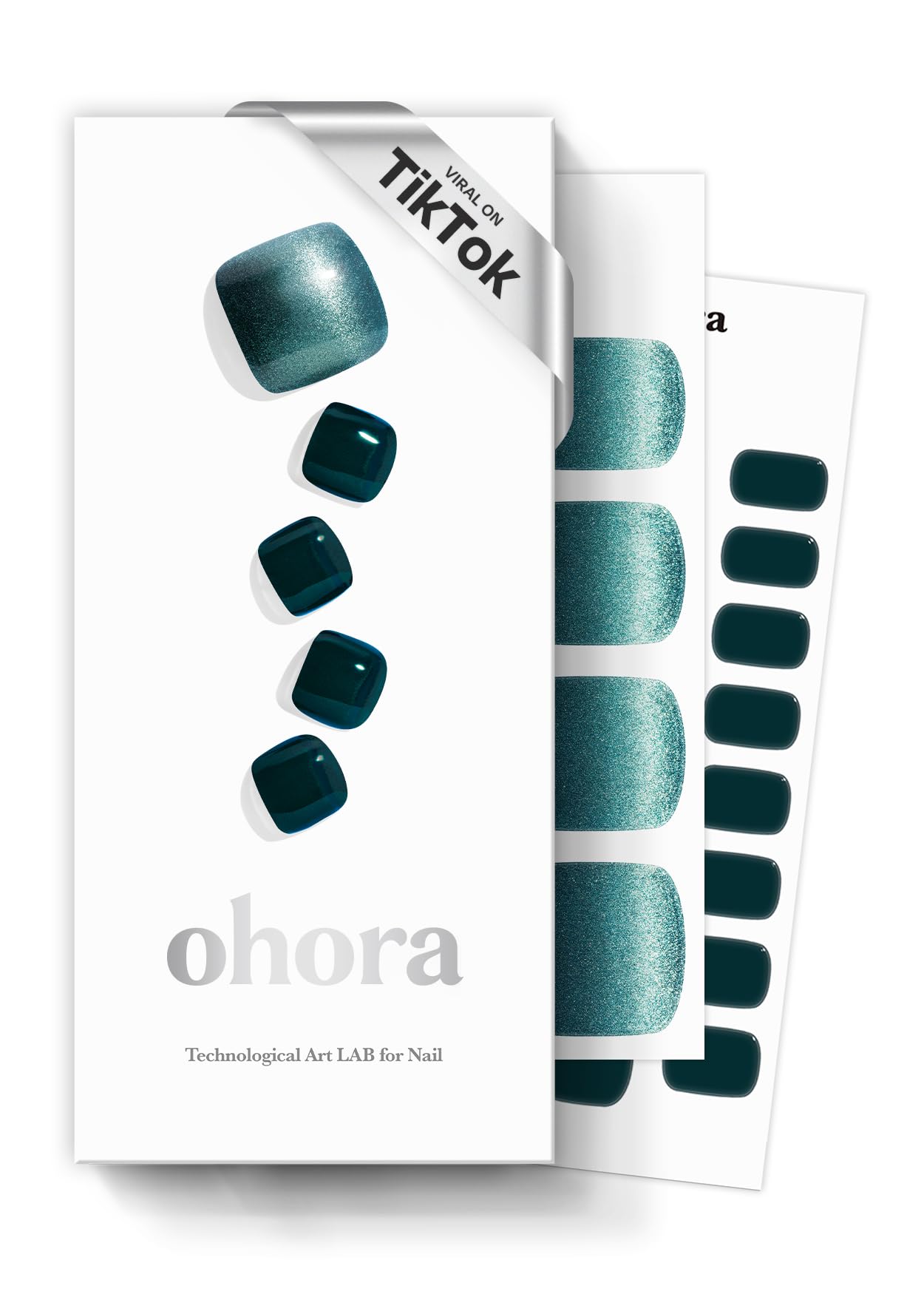 ohora semi-cured gel pedi strips p cressida green glitter packaging for at-home nails