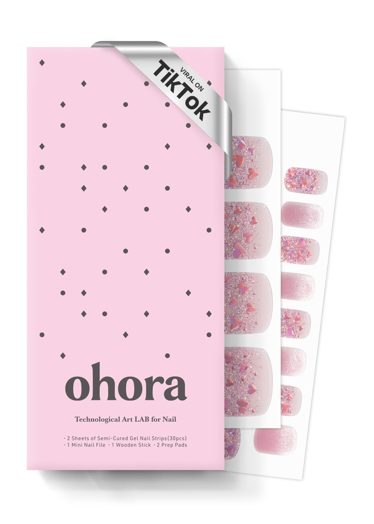ohora Semi Cured Gel Pedi Strips P Heart Glimmer packshot for salon-grade nails