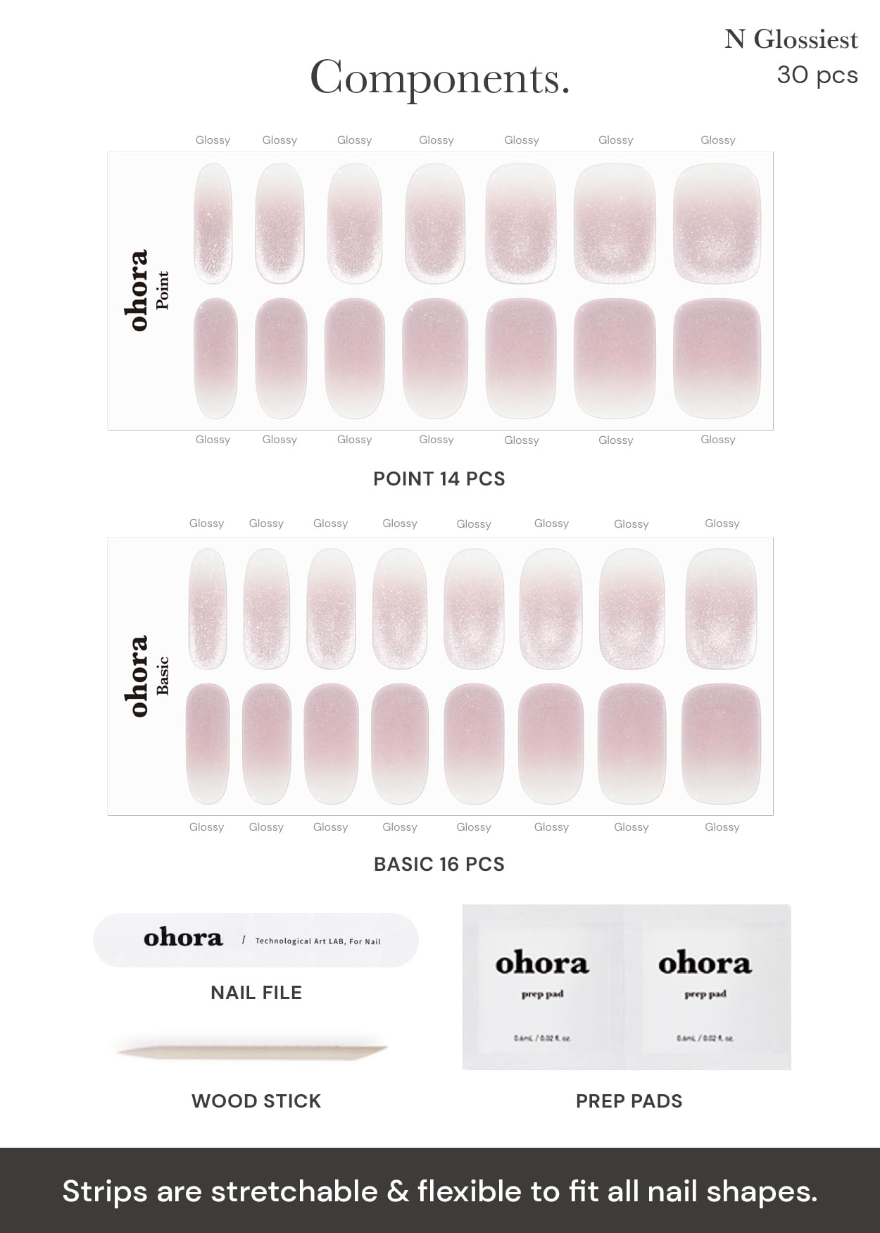 ohora Semi Cured Gel Nail Strips N Glossiest lamp-compatible design for versatile curing options