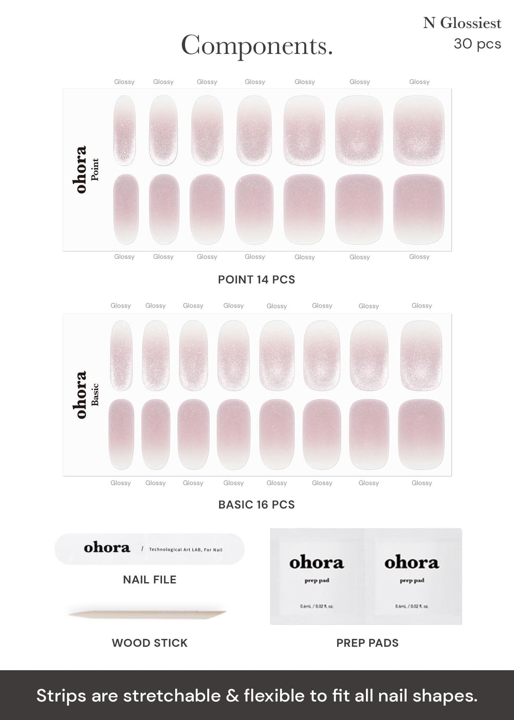 ohora Semi Cured Gel Nail Strips N Glossiest lamp-compatible design for versatile curing options
