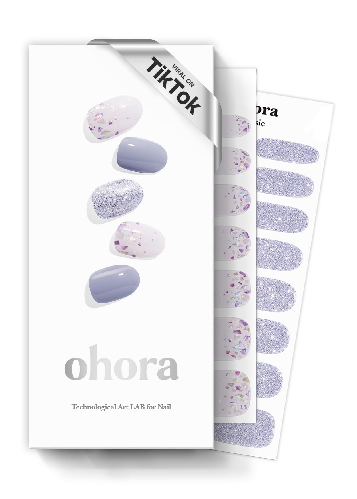 ohora afterglow blue glitter nail strips for salon-grade at-home manicures.