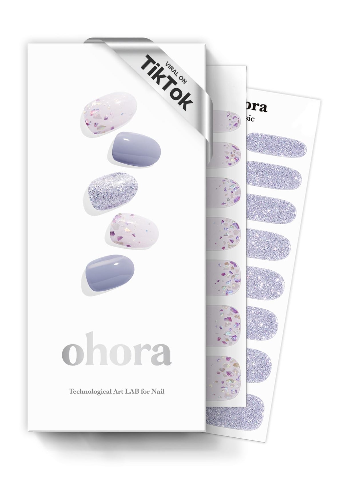 ohora afterglow blue glitter nail strips for salon-grade at-home manicures.