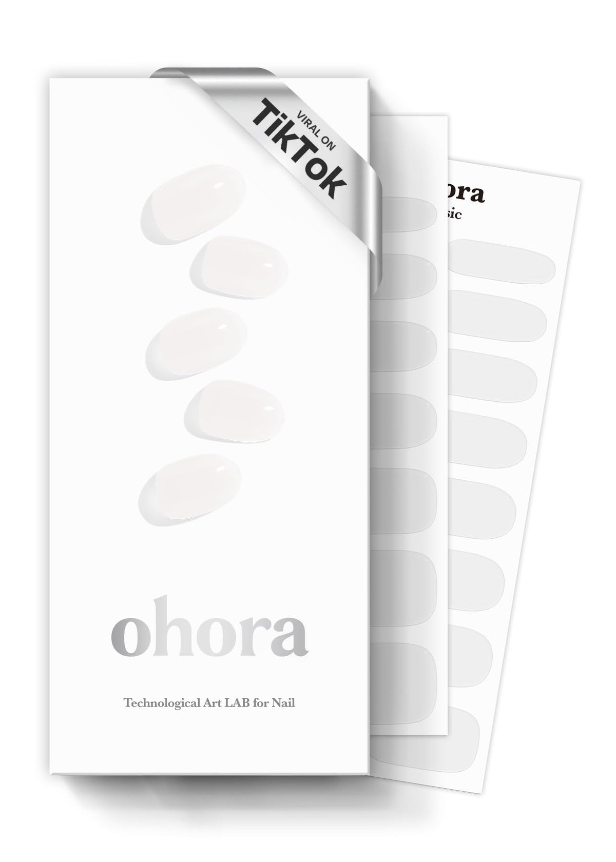 ohora semi-cured nail strips box front shows complete kit for salon-quality nails at home