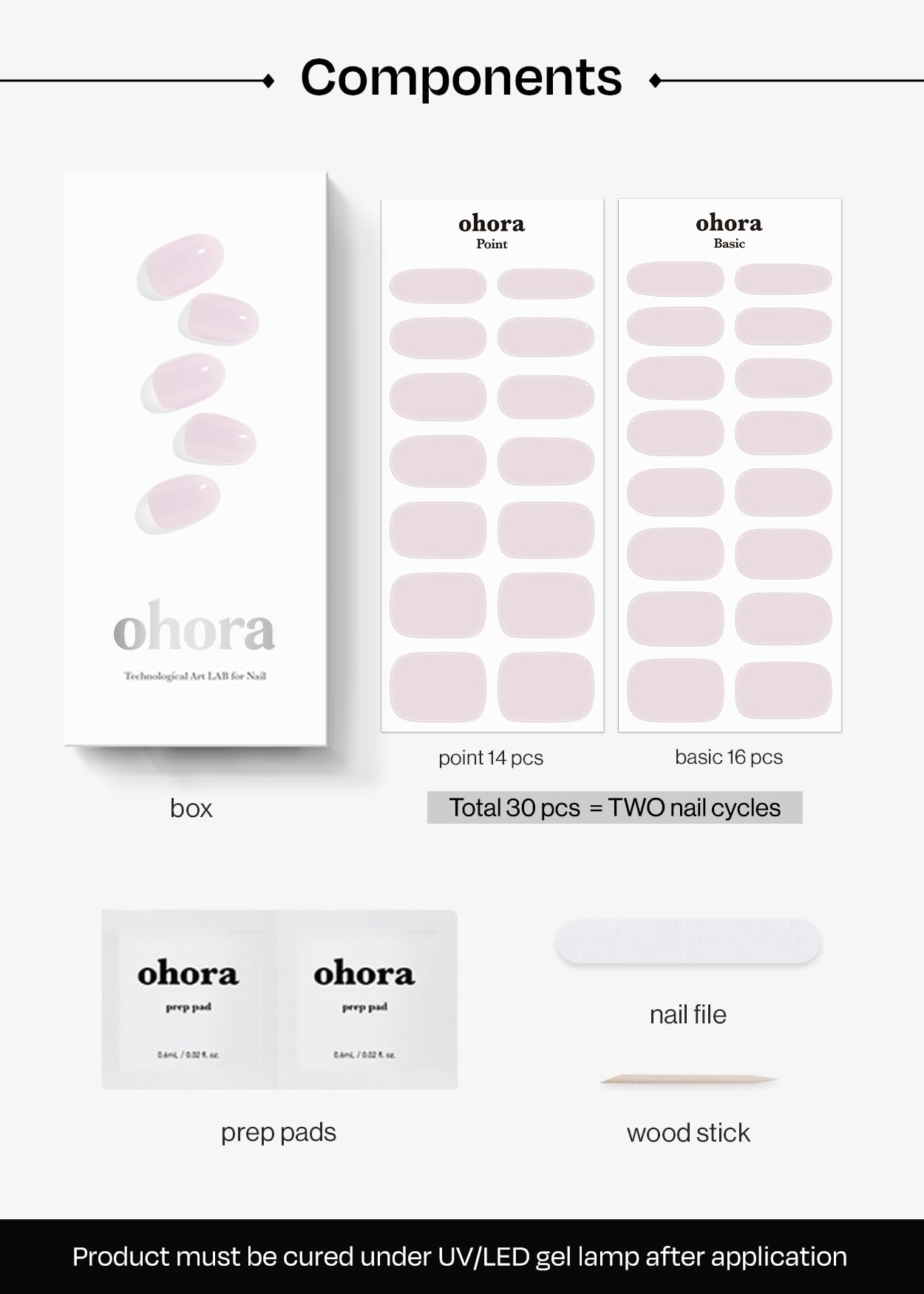 ohora semi-cured nail strips completed manicure on nails looks polished.