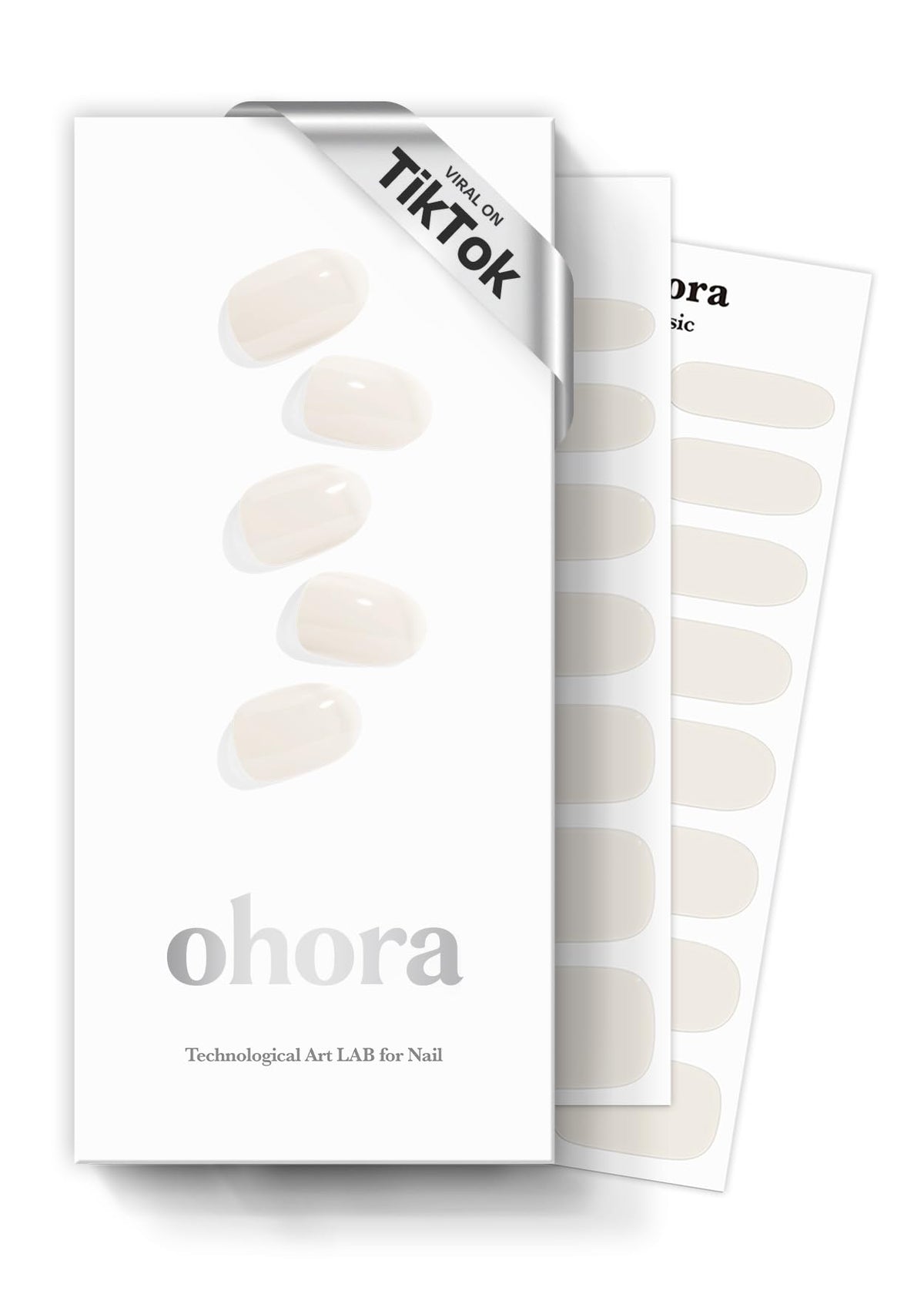 ohora semi-cured nail strips cream cotton box closeup for quick at-home salon-quality nails