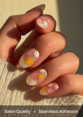 ohora Daisy Disco nail wraps curing under UV lamp for lasting wear