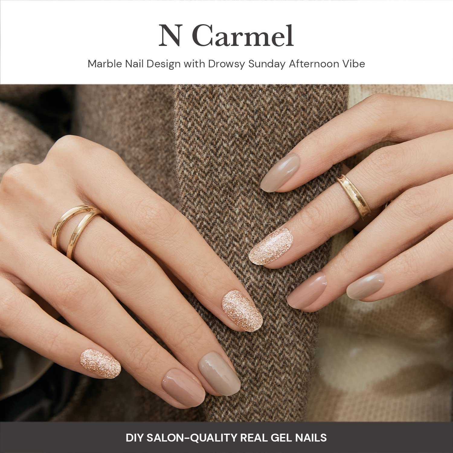 Ohora Semi Cured Nail Strips N Carmel nude-glitter shades offer versatile looks