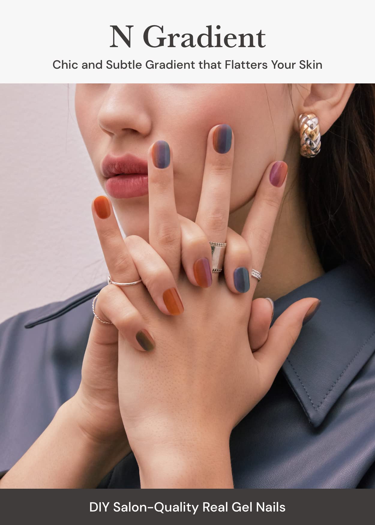 ohora semi cured gel nail strips blue ombre on nail for salon-quality look.
