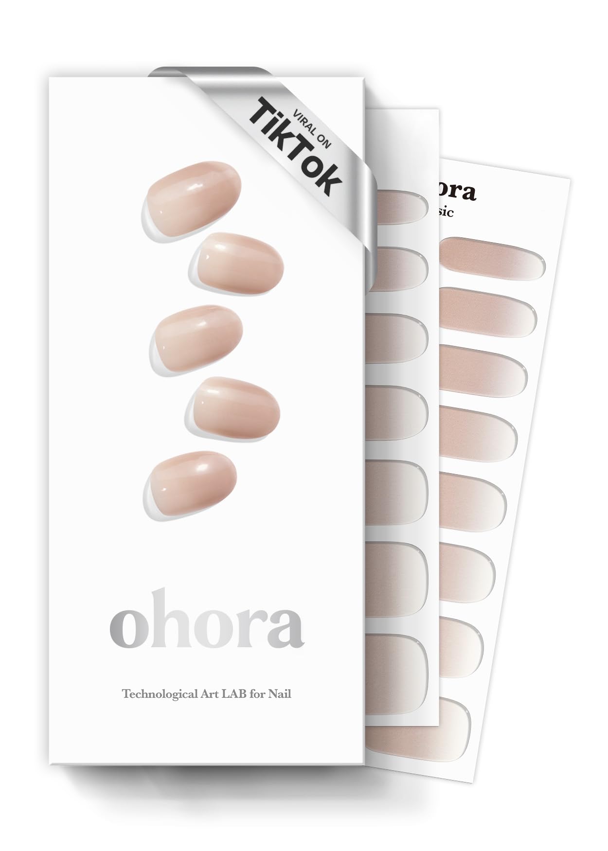 Ohora Semi Cured Nail Strips N Mild Latte box front showing nude ombre for easy salon-quality nails.
