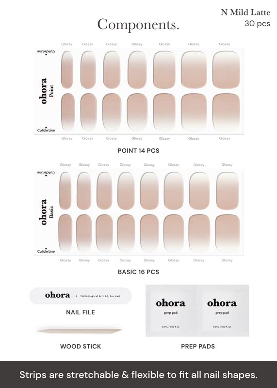 Ohora Semi Cured Nail Strips N Mild Latte vegan-friendly formula avoids animal ingredients.
