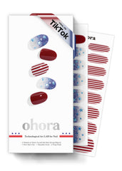 ohora Semi Cured Gel Nail Strips N Spangled Burst box showing 30 wraps for salon-quality nails