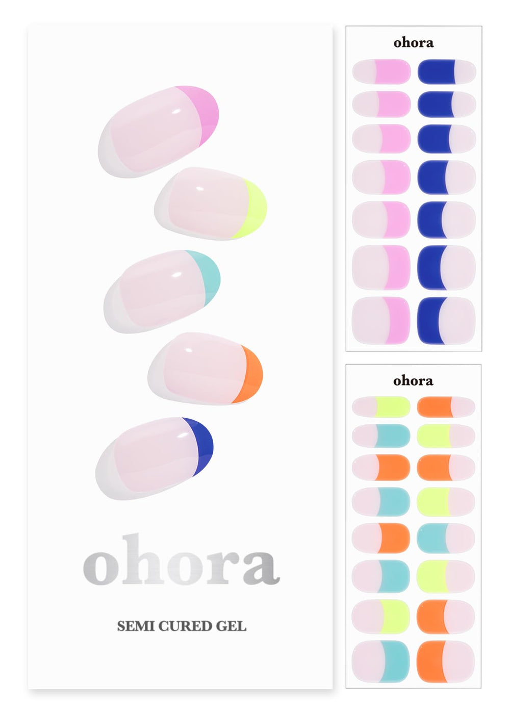 ohora semi cured nail strips rainbow french pack for salon-quality at-home manicures.