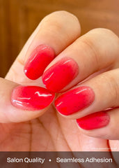 ohora semi-cured nail strips under UV lamp closeup: durable glossy finish