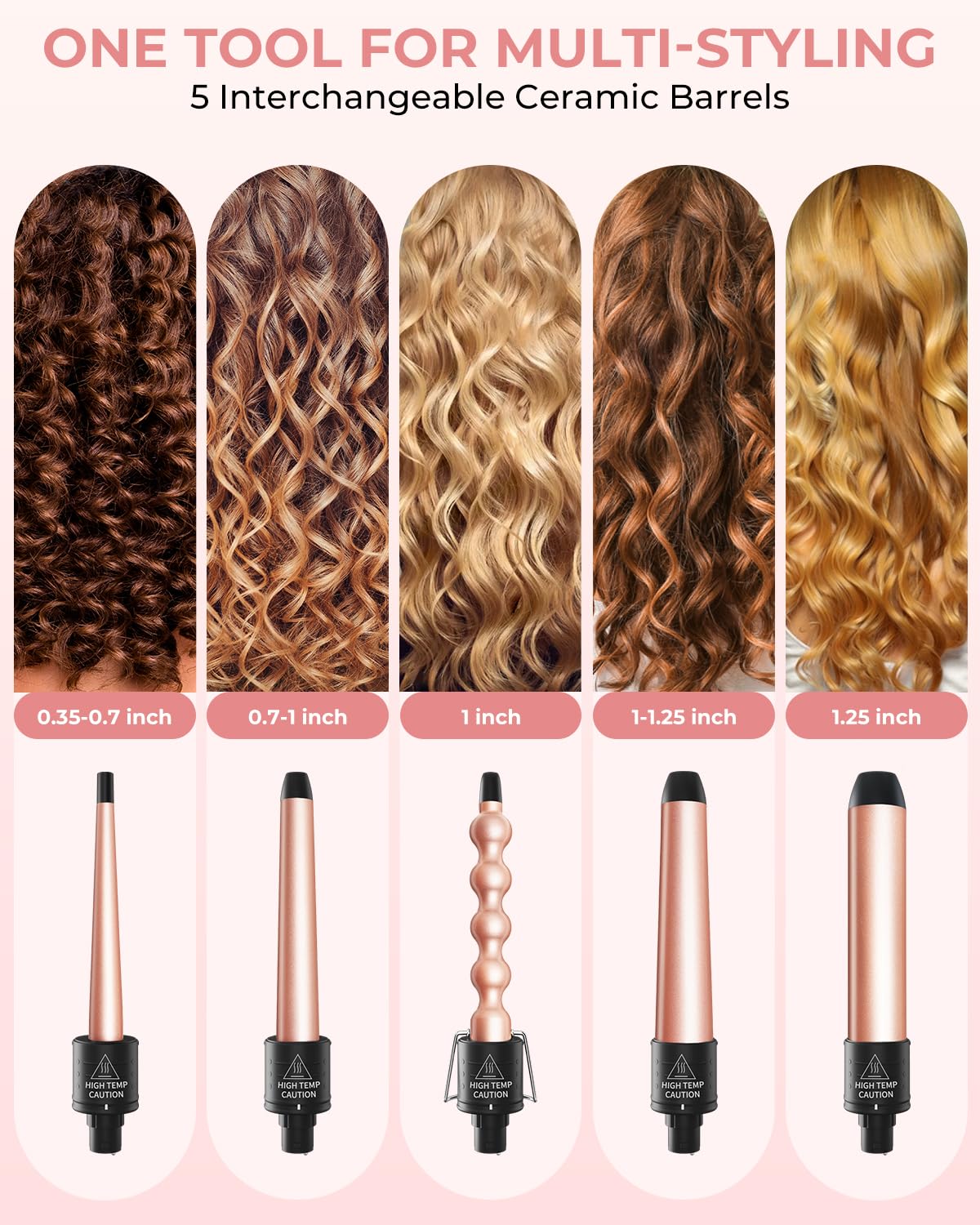 Ohuhu curling wand barrel set 0.7-1 inch for versatile medium curls.