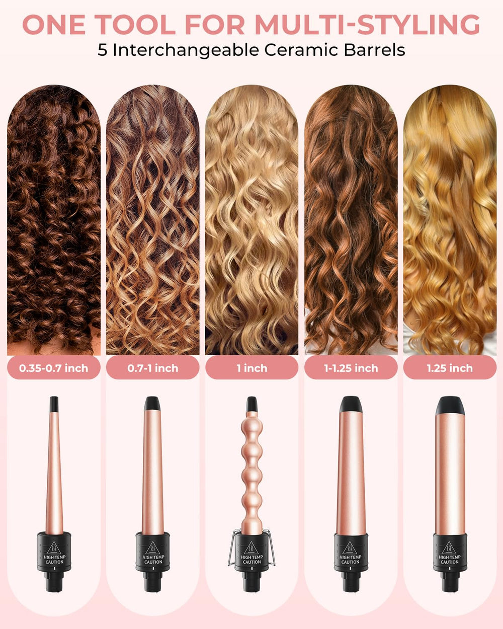 Ohuhu curling wand barrel set 0.7-1 inch for versatile medium curls.