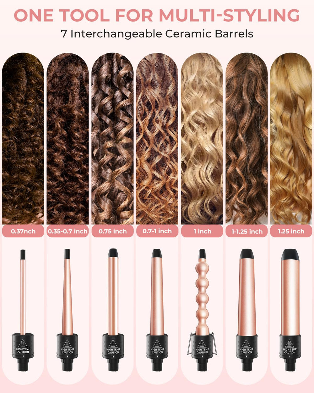 Ohuhu curling wand barrel 0.35-0.70 inch for delicate curls
