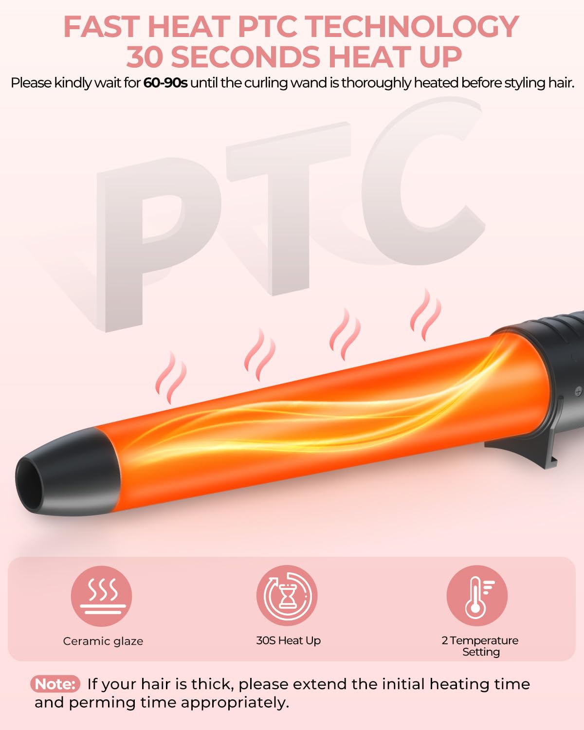 Ohuhu curling wand barrel 0.75-1 inch for semi-long curls