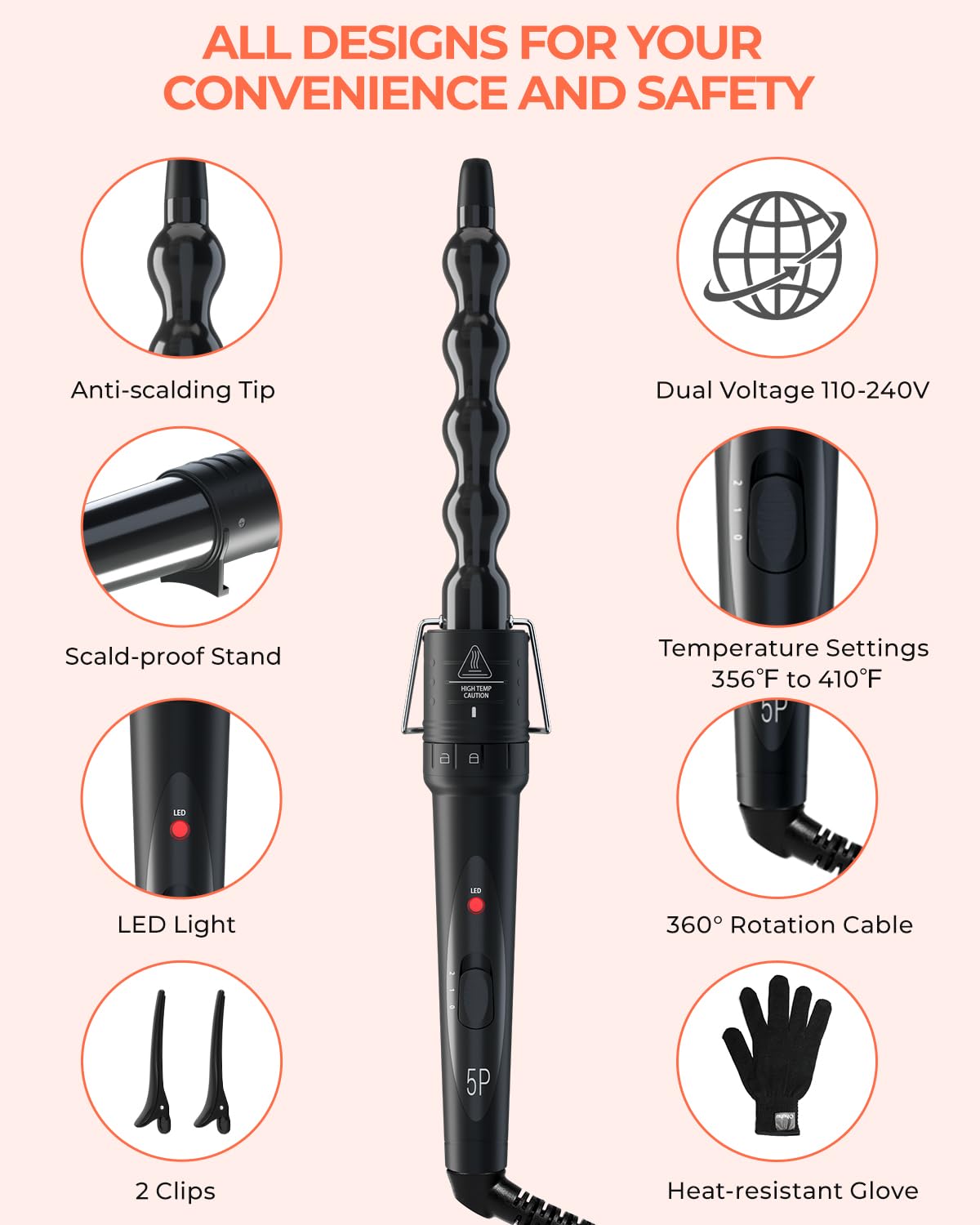 Ohuhu ceramic tourmaline coating seals moisture and smooths hair while curling.
