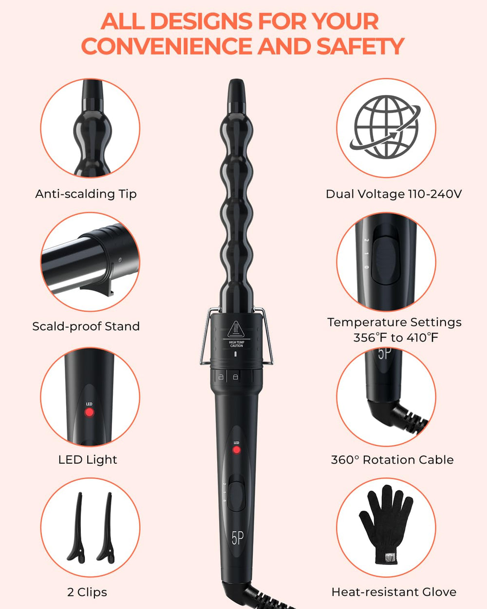 Ohuhu ceramic tourmaline coating seals moisture and smooths hair while curling.